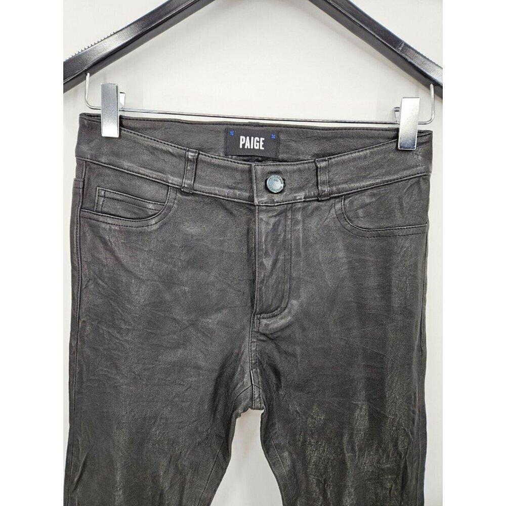 New Paige Verdugo Black Leather Pants Womens 27 Ankle Skinny - Picture 5 of 7